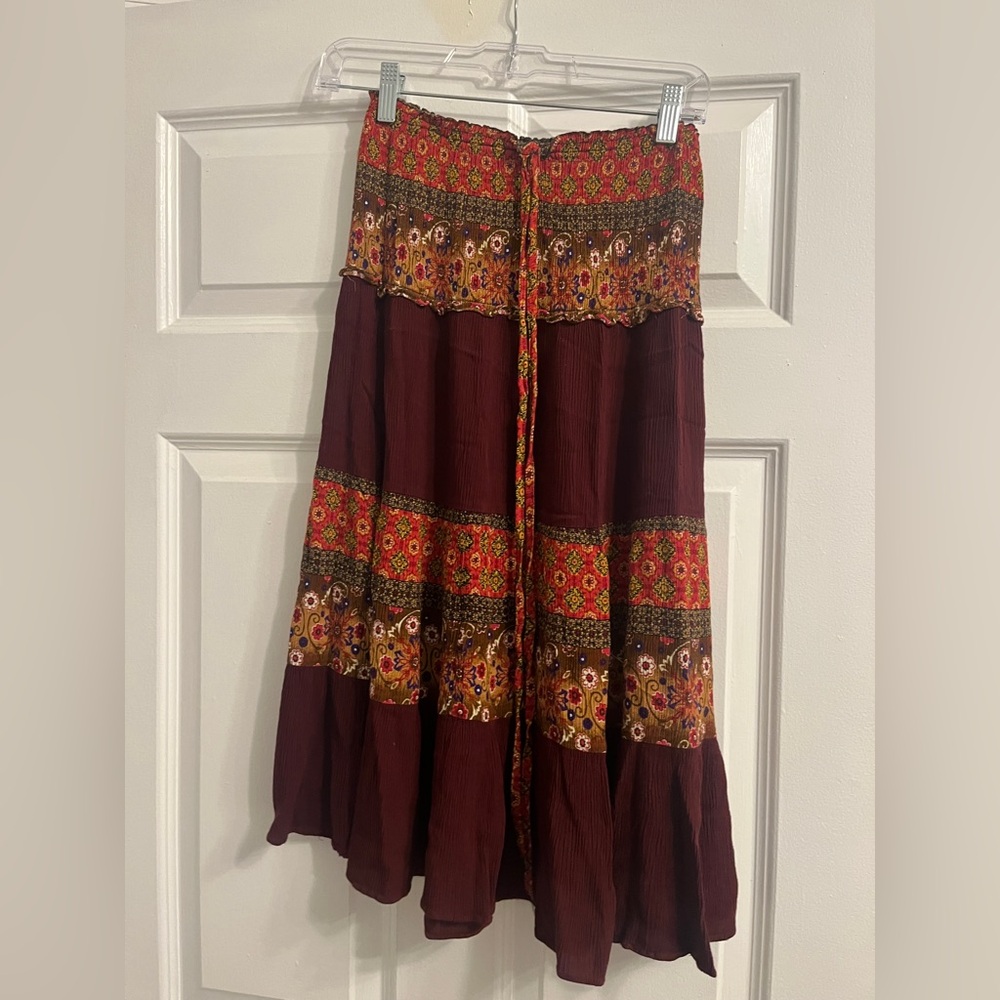 Red Bohemian Floral midi Skirt